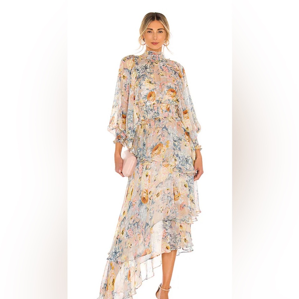 Elliatt Astrid Floral Multi Ruffled Asymmetrical Tiered Dress